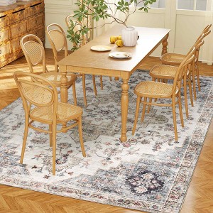 Angel Sar 5x7 Area Rug, Vintage Machine Washable Non-Slip Carpet, Brown and Green Distressed Pattern for Living Room, Bedroom, Dining Room - 1 of 4