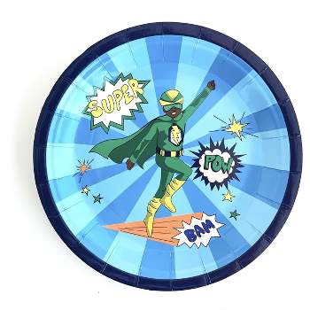 Anna + Pookie 7" Boy Green  Super Hero Paper Party Plates 8 Ct.