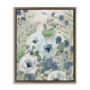 Stupell Industries Muted Blue & White Blossoms Floating Frame Canvas Art - 1 of 4