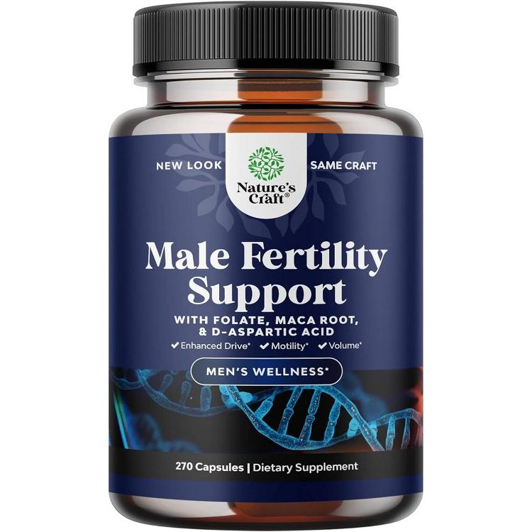 Men's Fertility Capsules, CoQ10 Maca Root Methyl Folate & D-Aspartic Acid for Enhanced Count Motility & Fertility Support, Nature's Craft, 270 ct, 1 of 6