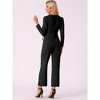 Allegra K Women's V Neck Jumpsuit Long Sleeve Tie Waist Wide Leg Long Pants Elegant Knit Jumpsuits - 4 of 4