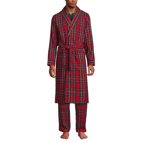 Lands' End Men's Flannel Robe - Medium - Rich Red Multi Tartan