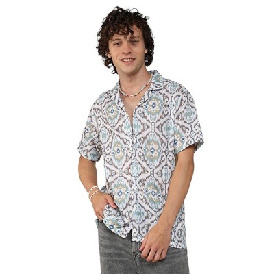 Campus Sutra Men Men's Ivory White & Sage Green Ikkat Shirt