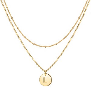 Turandoss Initial Necklaces for Women Girls - Layered Double Side Engraved Hammered Coin Necklaces, Jewelry Pendant for Teen Girls - 1 of 4
