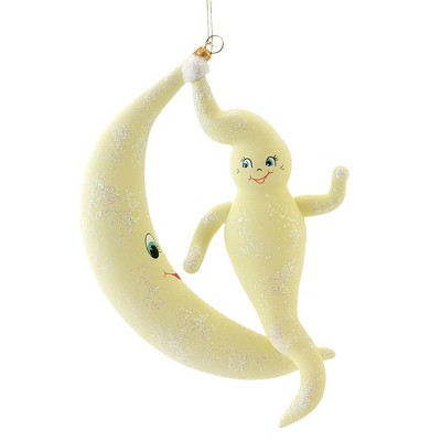 Italian Ornaments 7.25" Sitting On The Edge Of The Moon Ornament Halloween Ghost  -  Tree Ornaments