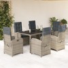 vidaXL 7 Piece Patio/Garden Dining Set - Gray Poly Rattan Chairs with Cushions, Adjustable Backrest, Tempered Glass Table - 2 of 4