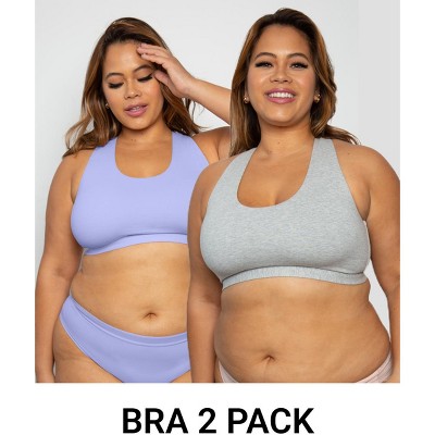 Curvy Couture Women's Cotton Comfort Bralette 2-pack Lavender Mist/grey  Heather Xxl : Target