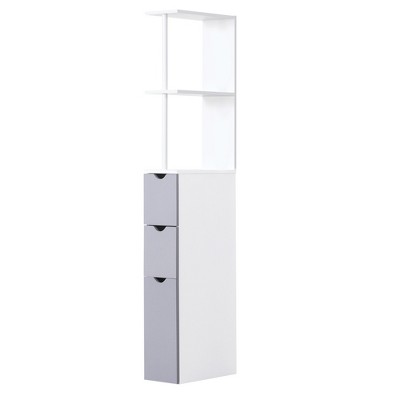 Tall White MDF Bathroom Storage Cabinet with Shelves and Drawers