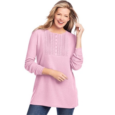 Woman Within Waffle Thermal Lace Bib Henley Tee