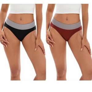 INSPIRE CHIC 2 Pcs Women's Color-Block Cotton No Trace Underwear Mid-Waisted Full Coverage Briefs - 1 of 4
