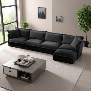 156.6" Chenille Slipcovered L-Shaped Modular Sectional Sofa with French Edges & Removable Covers - 1 of 4