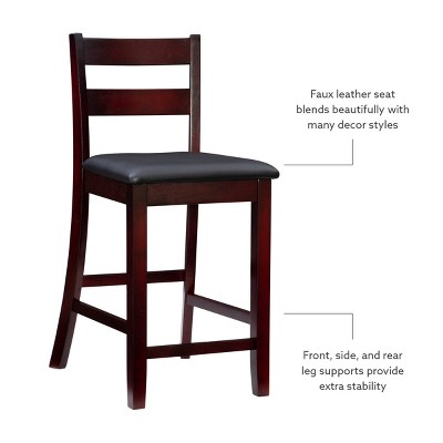 Triena Soho 24" Dark Cherry Wood and Brown Faux Leather Counter Stool