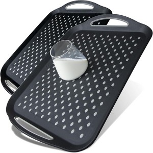 Attop 2-Pack Large Non-Slip Trays with Handles Silicone Grip Food Trays for Breakfast Dinner Snacks Fruit Appetizers and Drinks, Black - 1 of 4