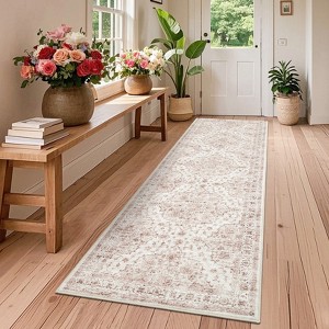 Rugs for Living Room Vintage Floral Print Area Rug Low Pile Non-Slip Distressed Indoor Carpet for Bedroom Dining Room Home Office - 1 of 4