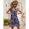 Women's Babydoll Mini Dress Summer V Neck Flutter Sleeve Boho Floral Flowy Shift Short Dress - 2 of 4