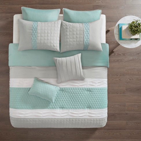 8pc Queen Arlie Comforter Set Seafoam/Gray : Target