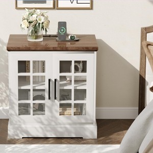 COZONY Modern End Table with Charging Station, Adjustable Glass Door and Storage, Compact Bedside Table for Bedroom - 1 of 4