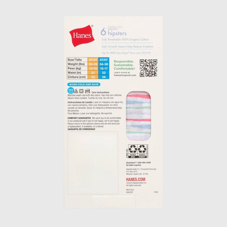 Hanes Toddler Girls&#39; 6pk Organic Cotton Hipster Underwear, 3 of 5