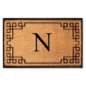 A1HC Bordered Designed Natural Coir & Rubber Monogrammed Doormat, Heavy Duty, Non-Slip Entry Mat - 1 of 4