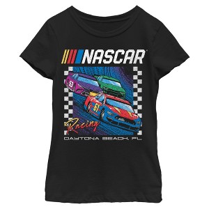 Girls NASCAR Colorful Racing Cars Daytona Beach T Shirt - 1 of 4