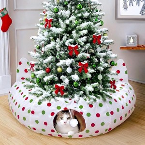 35.4'' Cat Tunnel Bed with Toy Ball, Polka Dots Red and Green Christmas Decorations, for Cats and Small Animals - 1 of 4