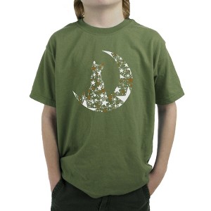 LA Pop Art Cat Sitting On Moon - Boy's Word Art T-Shirt - 1 of 4