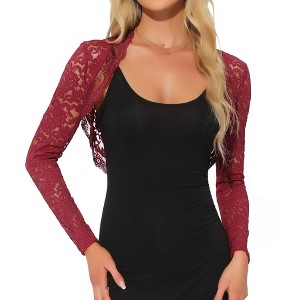 Allegra K Women's Floral Lace Ruffle Long Sleeve Open Front Cropped Cardigan - 1 of 4