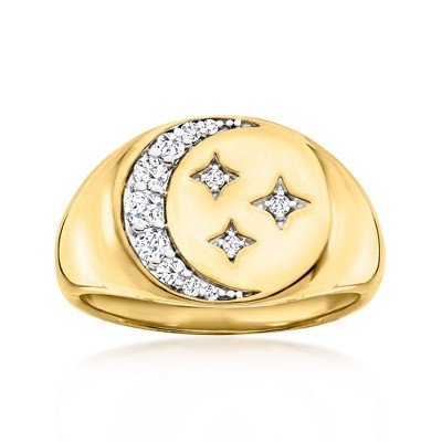 Ross-Simons 0.25 ct. t.w. Diamond Moon and Stars Signet Ring in 18kt Gold Over Sterling