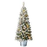Home Heritage Entryway Potted Pine PVC Pre-Lit Artificial Christmas Tree with Warm White LED Lights and Potted Base