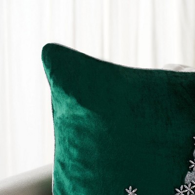 Green Velvet Christmas Tree Accent Pillow, 19" Square