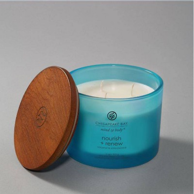 Light Blue Frosted Glass Soy Jar Candle with Wood Lid
