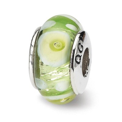 Black Bow Jewelry Green and White Glass Sterling Silver Bead Charm