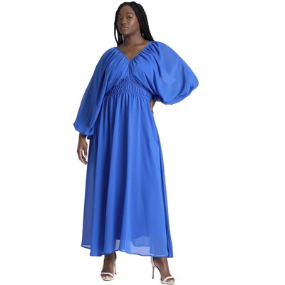 ELOQUII Women's Plus Size Chiffon Balloon Sleeve Maxi Dress