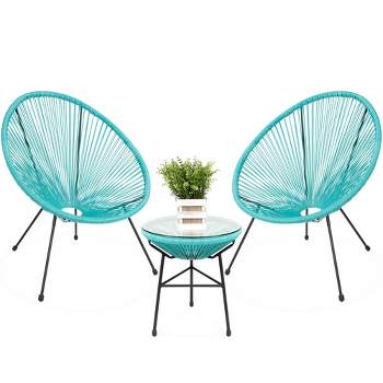 Best Choice Products 3-Piece All-Weather Patio Acapulco-Style Bistro Furniture Set w/ Rope, Glass Top Table