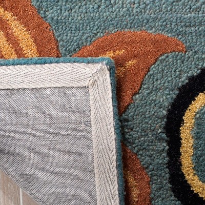 Handmade Blue Floral Wool Rectangular Area Rug 4' x 6'