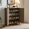 SKRAN Shoe cabinet storage cabinet entryway cabinet with two doors slat style vented doors metal knob handle four shelves Dark Taupe color - 2 of 4
