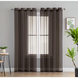 HLC.ME Semi Sheer Voile Light Filtering Transparent Window Curtain Grommet Panels - Set of 2 - 1 of 4