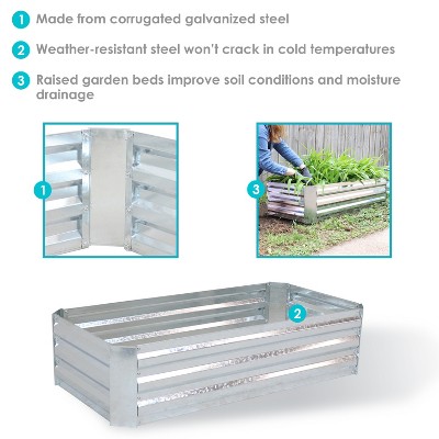Silver Galvanized Steel Rectangular Raised Garden Beds, 48" L x 11.75" H, 2-Pack