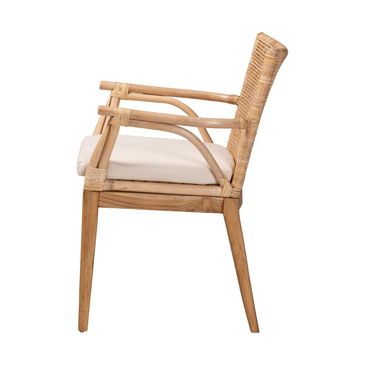 bali & pari Storsel Modern Bohemian Natural Brown Finished Teak Wood and Rattan Dining Chair - thumbnail 5