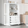 Freestanding Kitchen Pantry Kitchen Storage Cabinet Display Cabinet with Glass Doors & 4 Built-in Drawers, Natural/White/Blue - ModernLuxe - 2 of 4