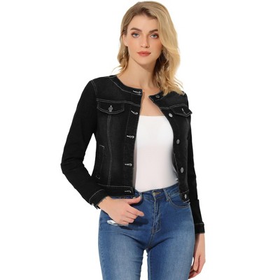 INSPIRE CHIC Women's Button Down Collarless Long Sleeve Jean Jackets