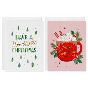 10ct Blank Design Christmas Cards Boxed with Envelopes Christmas Mug and Tree-rific Christmas - 1 of 4