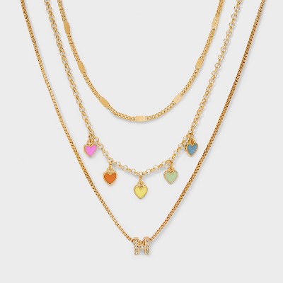 Girls' Multi Hearts Initial Necklace Set - art class™