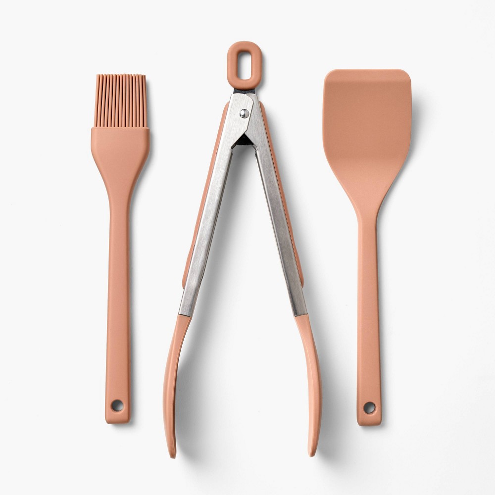 Photos - Other Accessories 3pc Silicone Mini Turner Basting Brush and Tongs Set Terracotta Orange - F