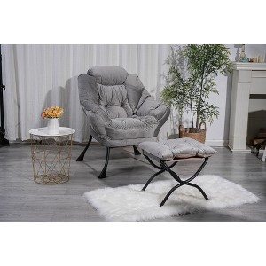Living Room Chairs, Modern Cotton Fabric Lazy Chair with Ottoman, Footrest, and Side Pocket - 1 of 4