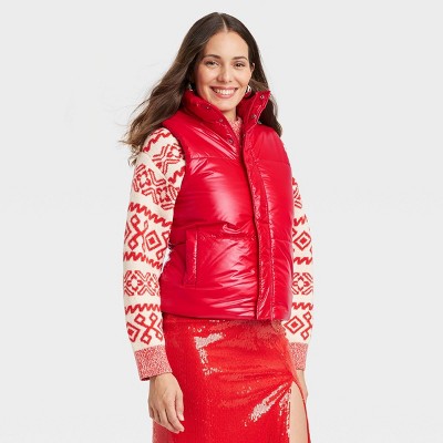 Red puffer jacket vest sale