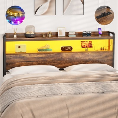 Aheaplus Storage Headboard, Head Board with Charge Station and LED Light