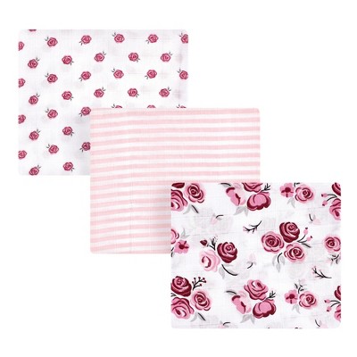 Hudson Baby Infant Girl Cotton Muslin Swaddle Blankets, Rose Pink, 3 ...