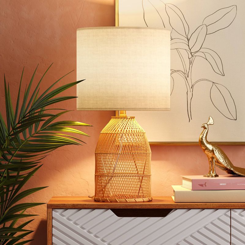 Rattan Diagonal Weave Table Lamp Tan - Opalhouse™, 4 of 13