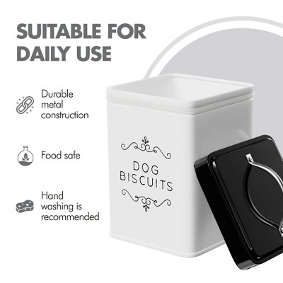 White and Black Metal Dog Biscuits Storage Canister, 36 oz